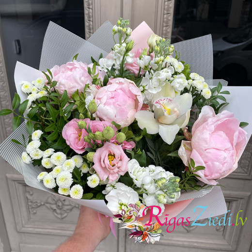 A bouquet of peonies and summer flowers