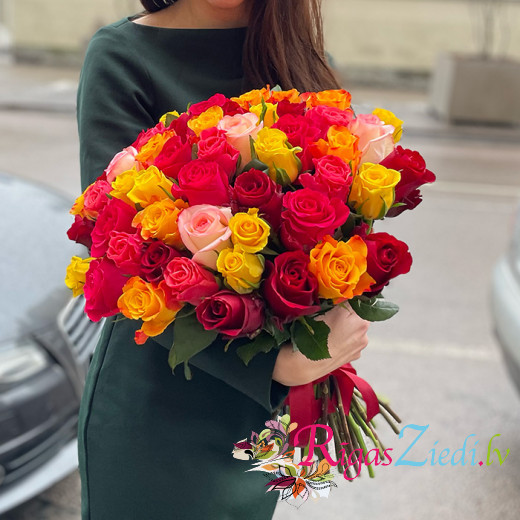 51 разноцветная роза