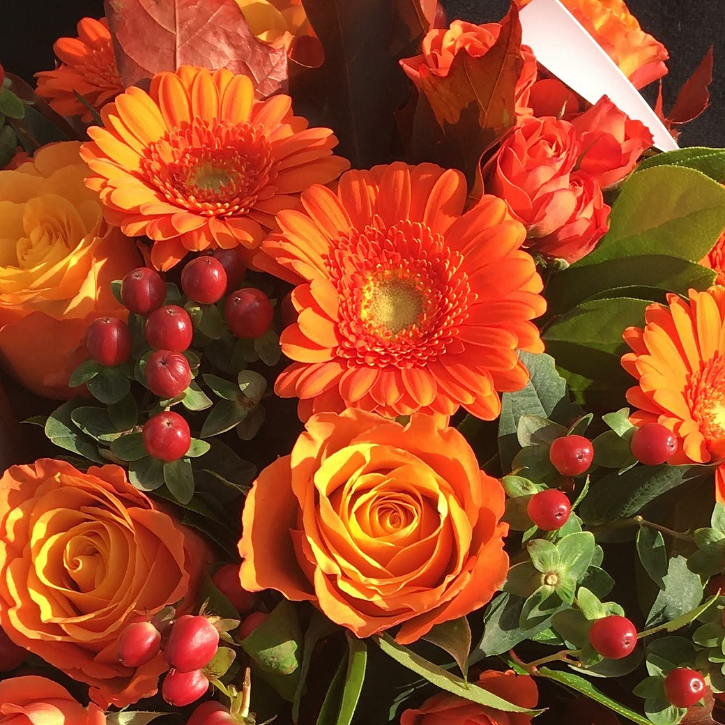 Autumn bouquet Colorful Autumn - orange gerbera and rose detail