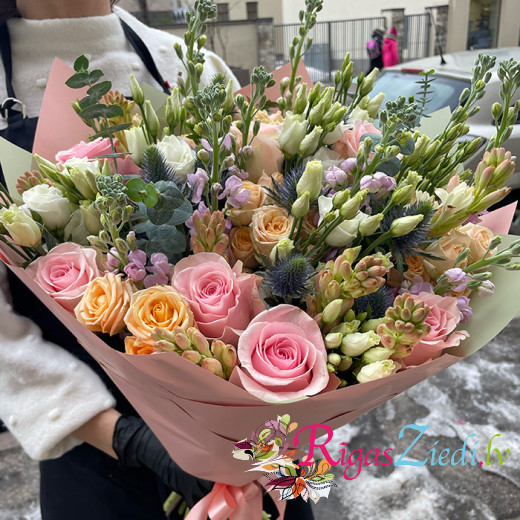 An airy bouquet of seasonal flowers