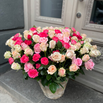 ​101 different colored roses in a basket