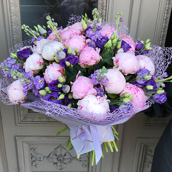 Peony, matthiola and lisianthus bouquet