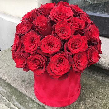 Sarkanas rozes apaļā kastītē