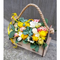 flowers in wooden box